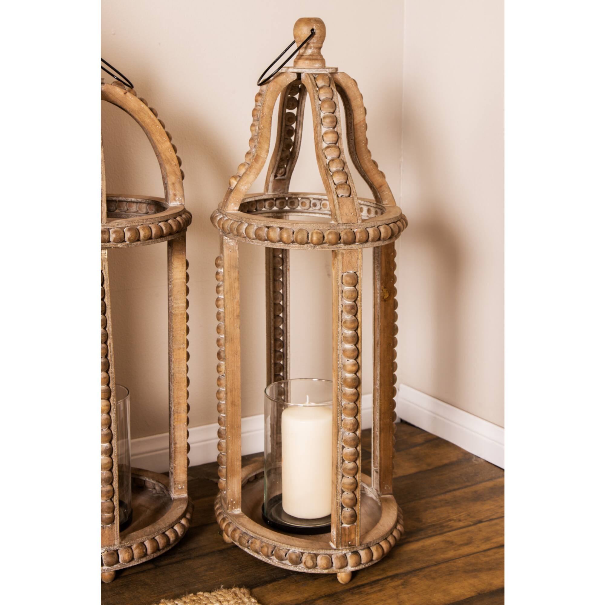 Brown Recycled wood Natural Candle Holder Lantern, 29" x 13" x 10"